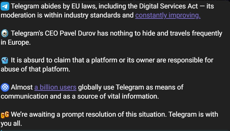 Telegram issues statement on Durov’s arrest while French authorities refuse to cooperate